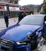 驾驶员误将油门当刹车 奥迪一头冲进服务区绿化带