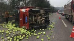 货车突然失控侧翻  菜头洒一地